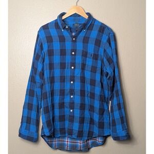 Polo Ralph Lauren Plaid Button Down Shirt Blue Classic Fit Cotton Mens L